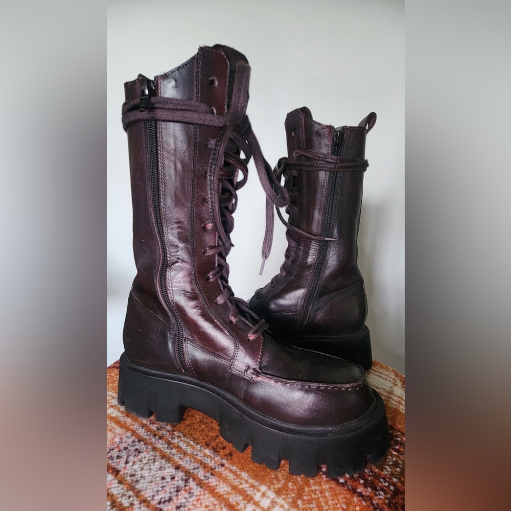 Free People Jones Lug Sole Lace-Up Boots in Hot Fudge color - Picture 4 of 9